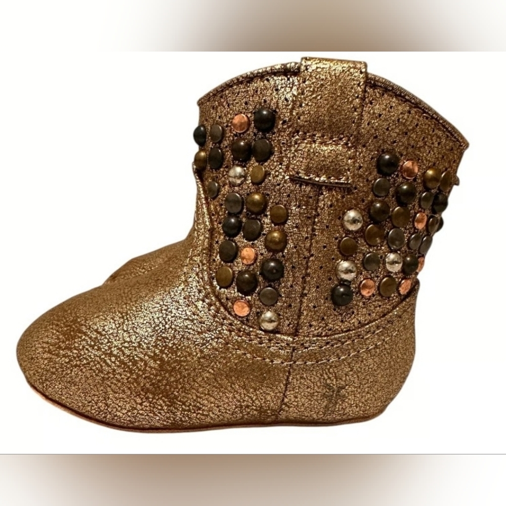 Frye Baby Deborah Studded Boots With Hook and Loop Fasteners, Size 2